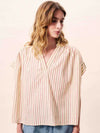 Butter yellow striped cotton blouse with a relaxed fit, button front.
