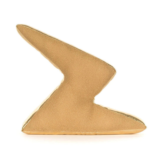 A gold metallic lightning bolt-shaped plush shown on a plain white background.