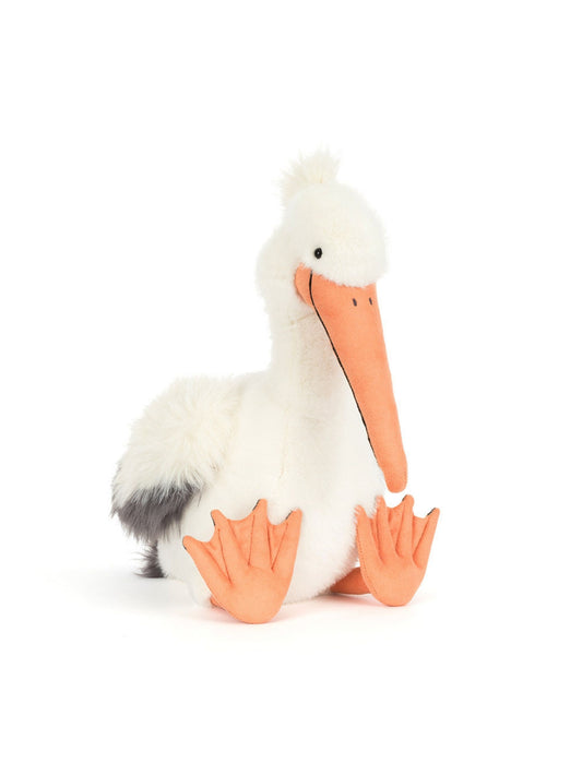 Stuffed pelican toy with a white background