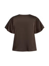 A dark brown short-sleeve top with a relaxed, slightly draped silhouette, shown from the back on a plain white background.
