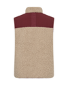 Beige and burgundy two-tone fleece vest on a white background