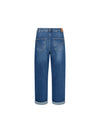 Blue denim  jeans with a straight-leg fit, cuffed hems, and back pockets, shown from the back on a white background.