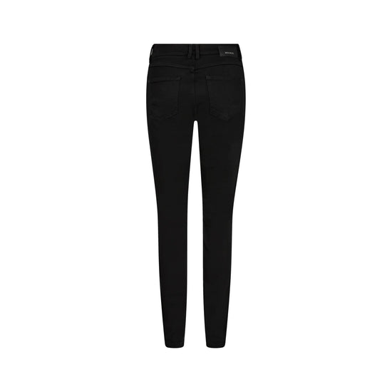 Black slim-fit jeans shown from the back on a plain white background.