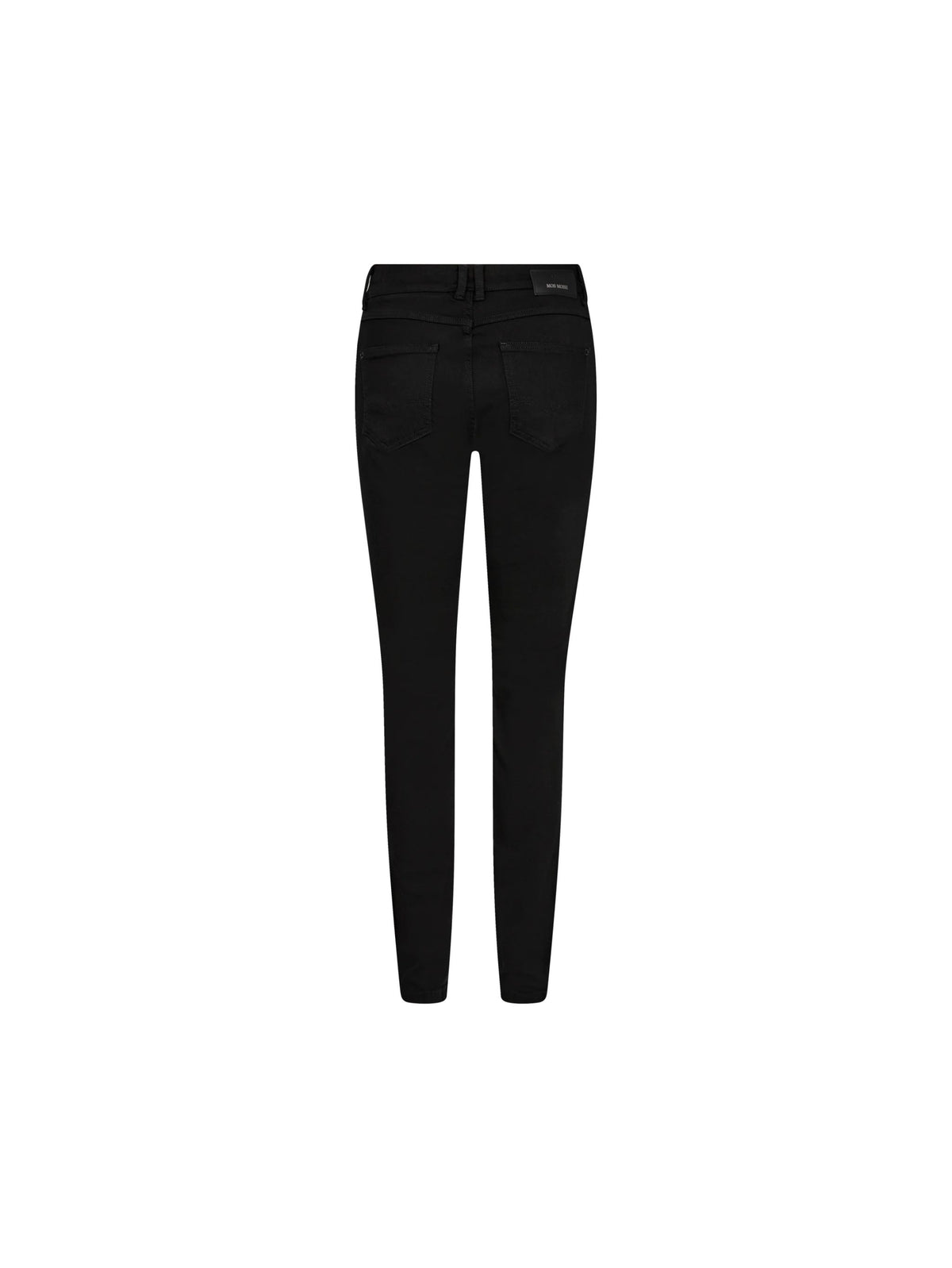 Black slim-fit jeans shown from the back on a plain white background.
