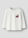 An off-white long-sleeve t-shirt with a small colorful berry graphic and the text 'SWEETENARY' printed on the left chest, displayed on a neutral light gray background.