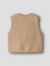 the back of a beige teddy vest on a grey background