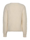 A cream-colored, long-sleeve fuzzy knit sweater shown from the back against a plain white background.