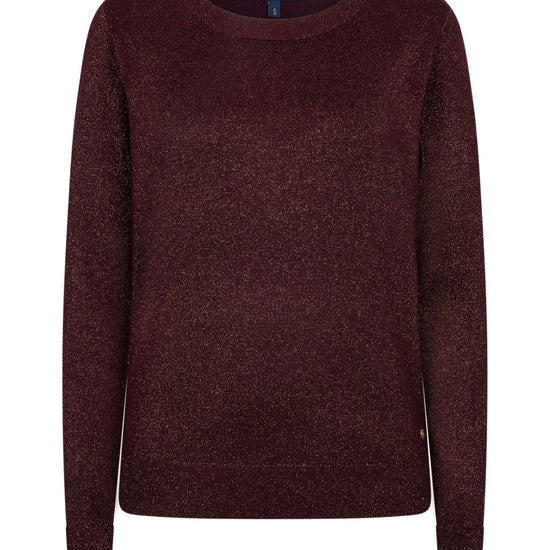 A long-sleeve crewneck sweater in a dark, heathered burgundy  shade, shown against a plain white background. The brand name 'Red Button' is visible on the inner neck label.