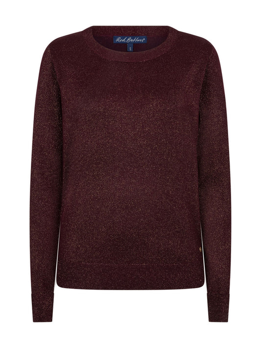 A long-sleeve crewneck sweater in a dark, heathered burgundy  shade, shown against a plain white background. The brand name 'Red Button' is visible on the inner neck label.