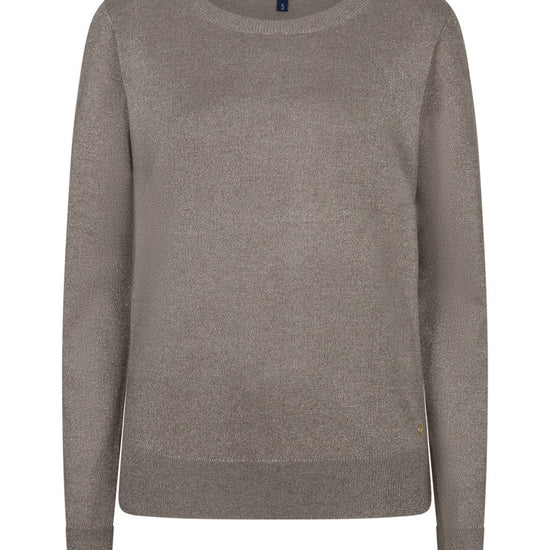 A long-sleeve crewneck sweater in a heathered taupe-gray metallic color, shown on a plain white background. The brand label 'Red Button' is visible inside the collar.