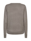 A long-sleeve knit sweater shown from the back, in a solid taupe-gray metallic color, displayed on a clean white background.