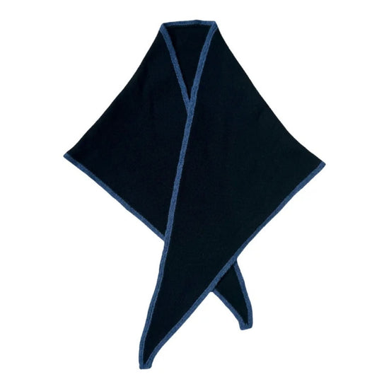 A folded Dark Navy Triangular Scarf with Light Blue trim, arranged in a crossed pattern on a white background.