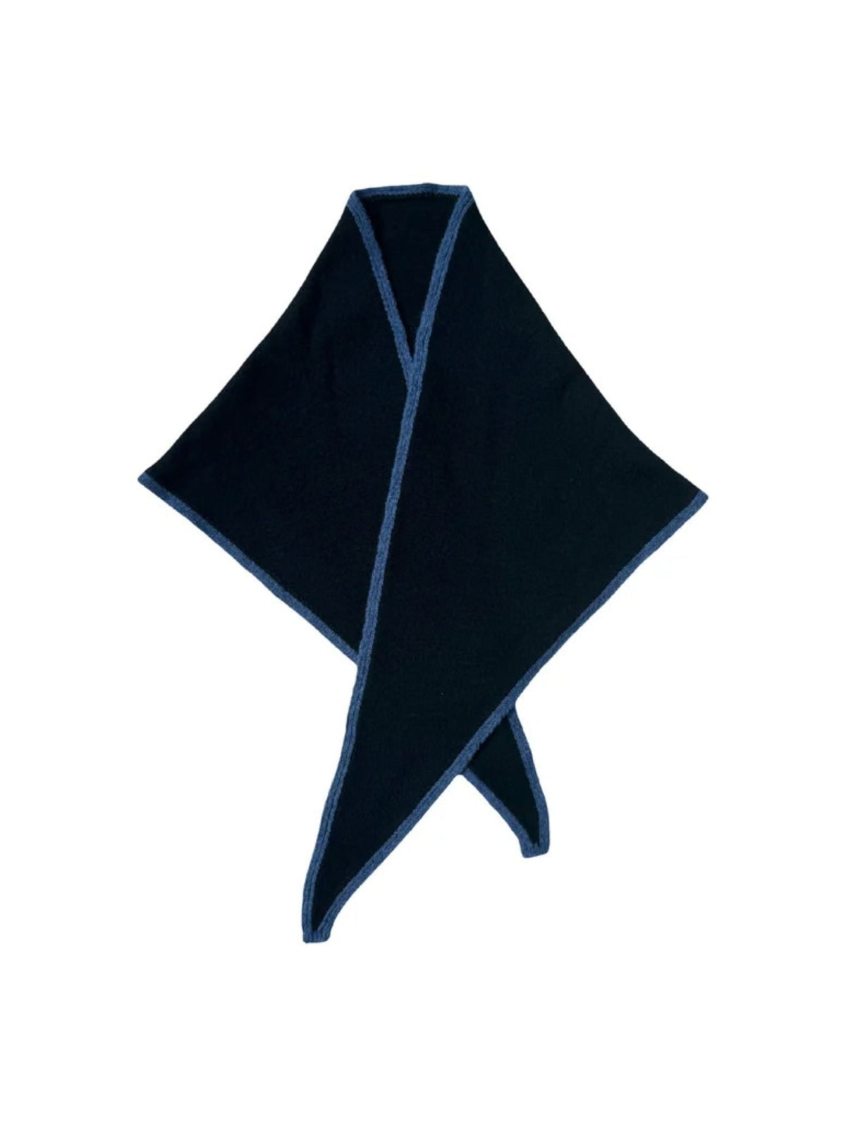 A folded Dark Navy Triangular Scarf with Light Blue trim, arranged in a crossed pattern on a white background.