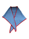 A light blue triangular scarf with red trim, folded and displayed on a solid white background.