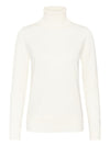 A long-sleeve knit turtleneck sweater in off-white, shown against a plain white background.