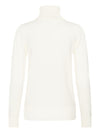 A long-sleeve turtleneck sweater in a solid off-white color, shown from the back against a plain white background.