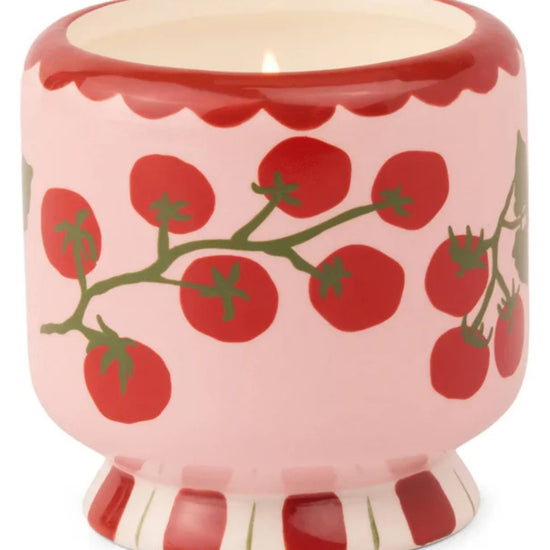 Paddywax A Dopo Candle in Heirloom Tomatoe Scent Vessel covered in vine of tomatoes