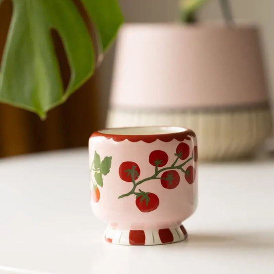 Paddywax A Dopo Candle in Heirloom Tomatoe Scent Vessel covered in vine of tomatoes