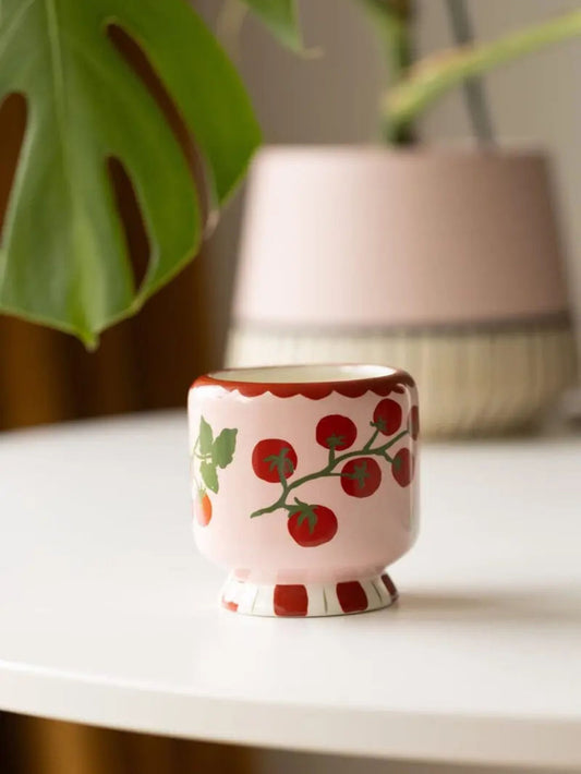Paddywax A Dopo Candle in Heirloom Tomatoe Scent Vessel covered in vine of tomatoes