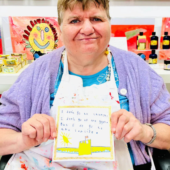 Arthouse Unlimited I Don't go to Church Greetings Card held by Artist Karen