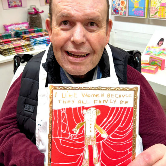 Arthouse Unlimited I Like Women Greetings Card held by Artist Peter