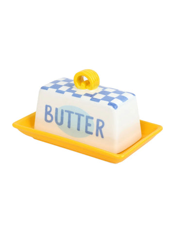 Blue Check Butter Dish