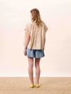 Butter yellow striped cotton blouse with a relaxed fit, button front.