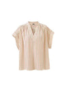 Butter yellow striped cotton blouse with a relaxed fit, button front.