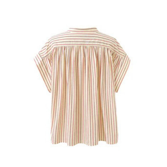 Butter yellow striped cotton blouse with a relaxed fit, button front.