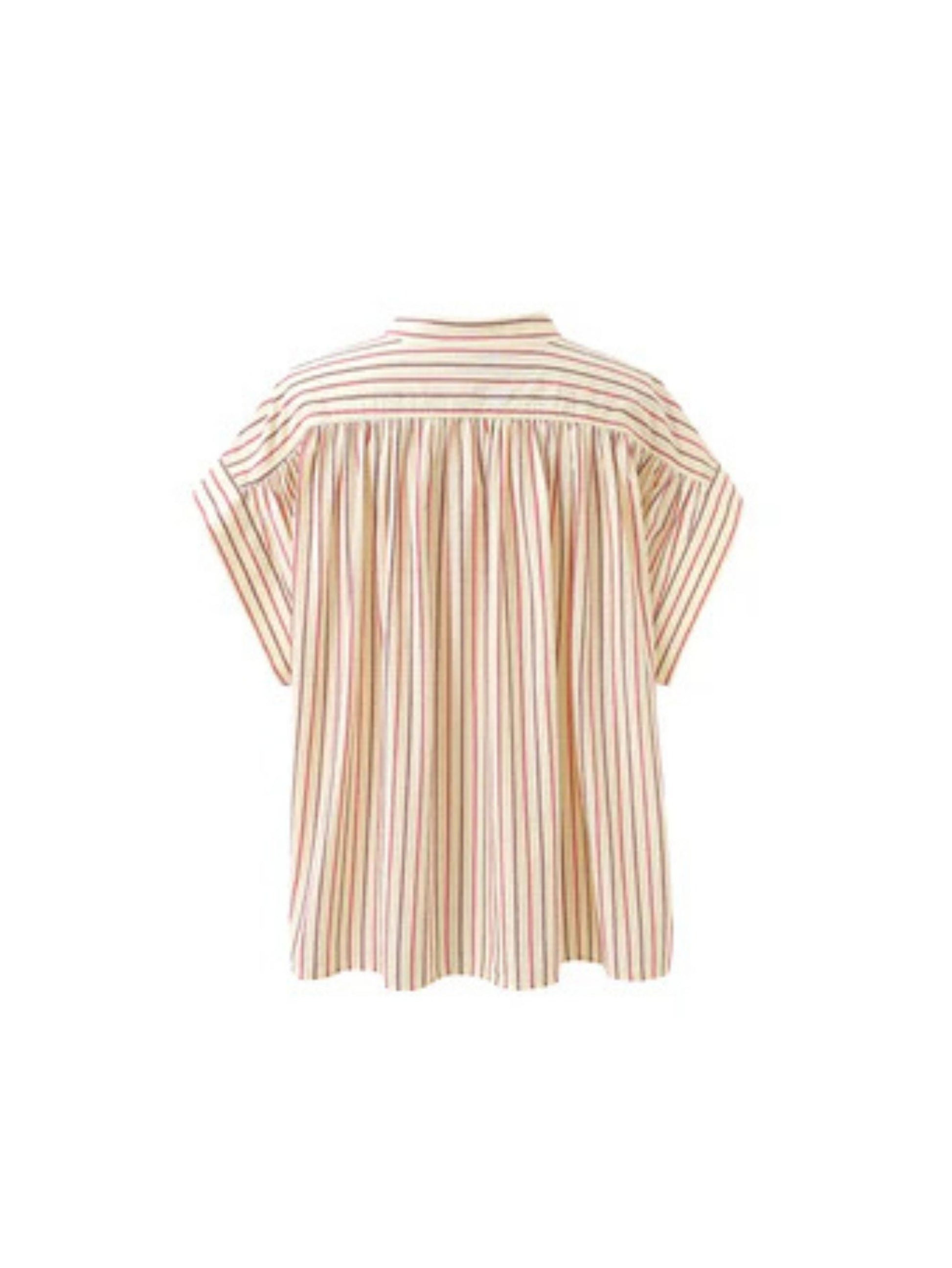 Butter yellow striped cotton blouse with a relaxed fit, button front.