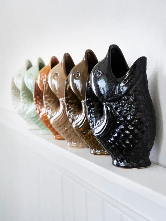 Khaki Stoneware Fish Vase