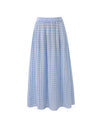 Light blue gingham A line midi skirt with a flowing silhouette.