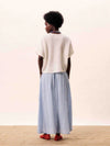 Light blue gingham A line midi skirt with a flowing silhouette.