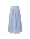 Light blue gingham A line midi skirt with a flowing silhouette.