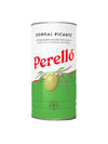 Can of Perello Gordal Picante olives on a white background