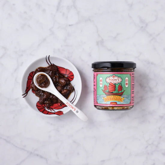 Jar of Poons London Soy Bean Doubanjiang with a colorful label 