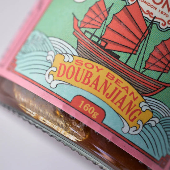 Jar of Poons London Soy Bean Doubanjiang with a colorful label 