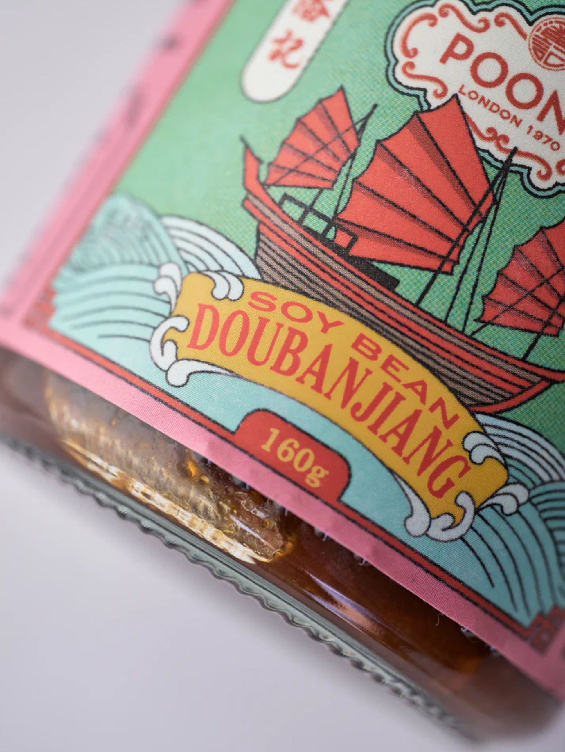 Jar of Poons London Soy Bean Doubanjiang with a colorful label 