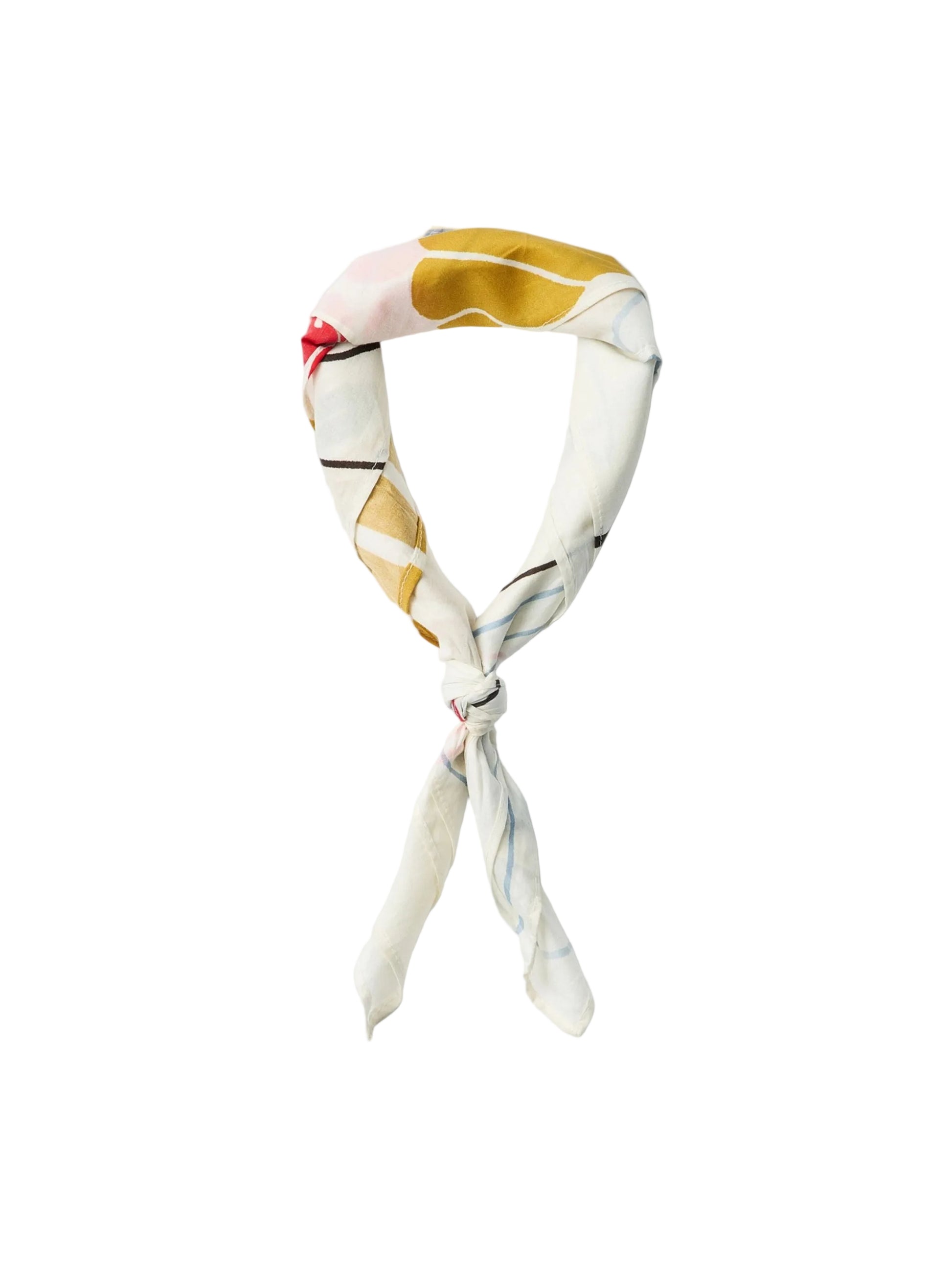 Neck scarf with a colorful pattern on a white background