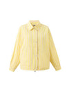 Butter yellow striped jacket with a relaxed fit, button and hidden zip front.