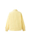 Butter yellow striped jacket with a relaxed fit, button and hidden zip front.